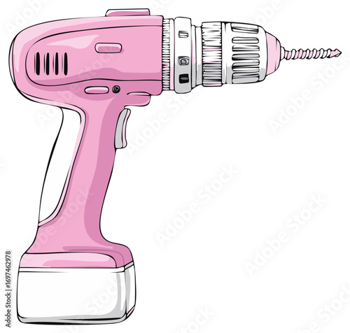Pink Cordless Drill with Screw Illustration