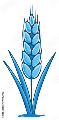 Blue cartoon wheat plant graphic with leaves, illustration, design element