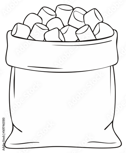 Line drawing of a bag full of marshmallows illustration