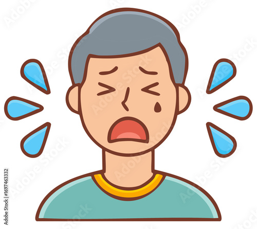 Cartoon Man Crying Expressing Sadness and Disappointment with Tears and Expression of Despair