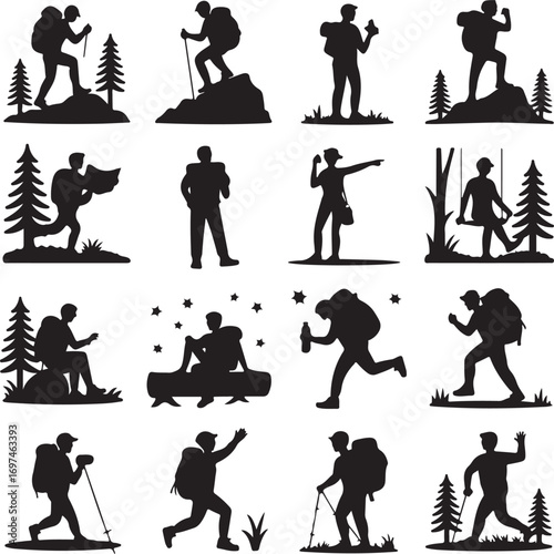 Hiking and Mountain Climbing Silhouettes Adventure Activities Keywords: hiking, mountain, climbing
