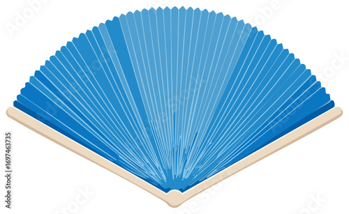 Blue Folding Fan, Ventilation Accessories For Portable Comfort, Oriental Symbol