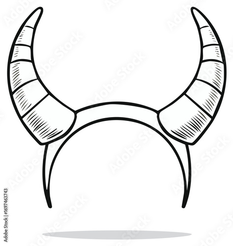 Detailed Illustration of a Devil Horns Headband with Sketchy Shading and Clean Lines