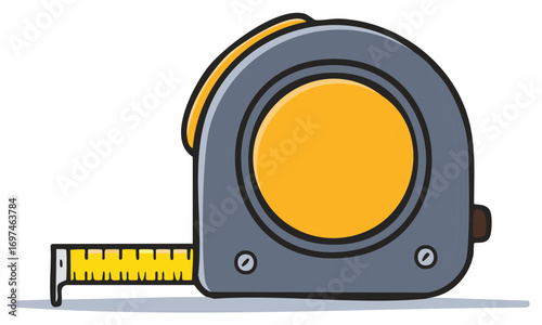 Grey and yellow measuring tape cartoon graphic for construction and home improvement projects design