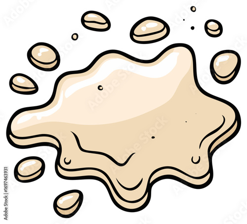Cartoon illustration of a creamy liquid splat with splashing droplets