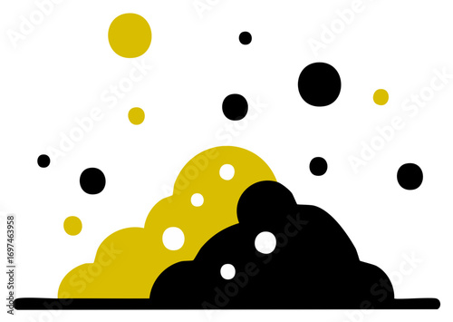 Minimalist abstract illustration of black and gold effervescent bubbles and foam