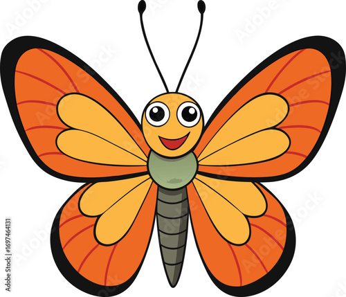 A beautiful orange and black swallowtail butterfly vector illustration featuring a nature-inspired lepidoptera wing design isolated on a white background for summer decoration and tattoo patterns