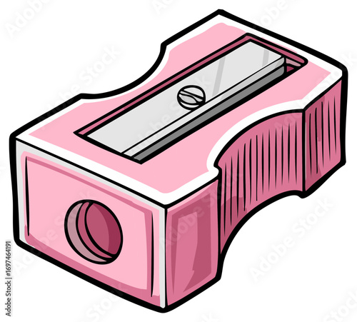 Single Pink Pencil Sharpener with Metal Blade and Screw Detail