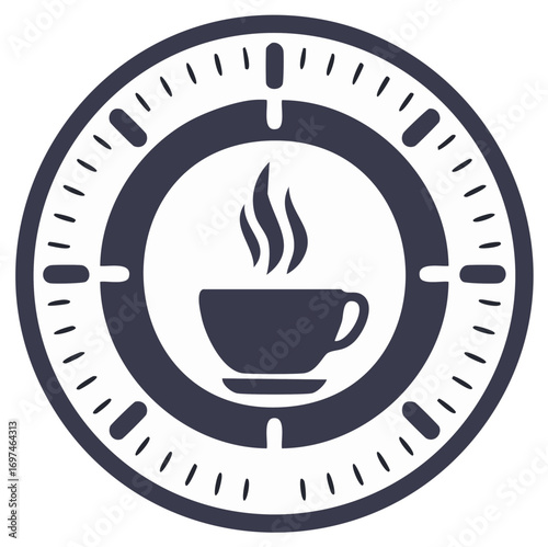Coffee Time Round Symbol Steaming Cup Surrounded by Clock Markings Vector Illustration