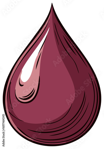 Illustration of a stylized drop of wine or blood with shading, vector