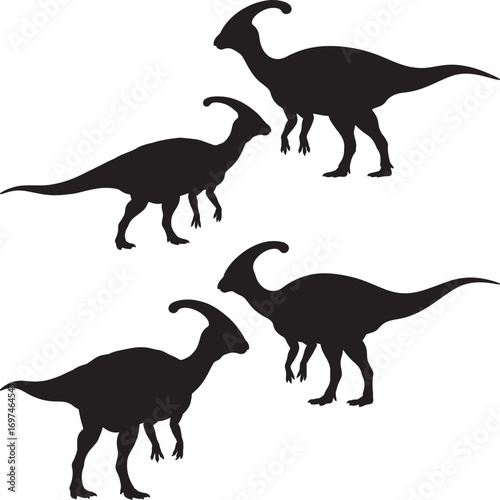 Four Parasaurolophus silhouettes vector trending microstock