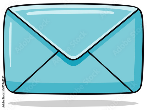 Cartoon blue envelope with black outline and cast shadow