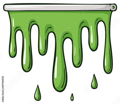 Illustration of Green Slime Dripping from a Metal Bar Creates a Messy Texture with Droplets for Playful Designs