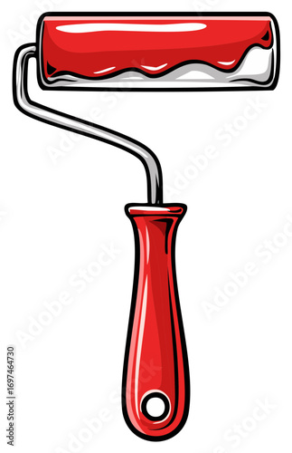 Red Paint Roller Isolated Illustration: Painting Supplies, DIY Projects, Interior Design
