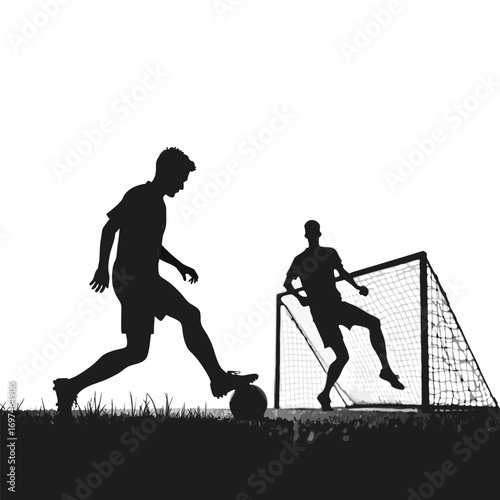 Soccer Player Kicking Ball Towards Goal Silhouette Keywords: soccer, football, game, sport, goal