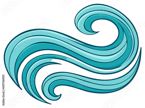 Stylized drawing of flowing blue waves or a gust of wind in a dynamic swirl