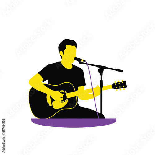 A male singer-songwriter performs an acoustic set, passionately playing guitar and singing into a microphone.