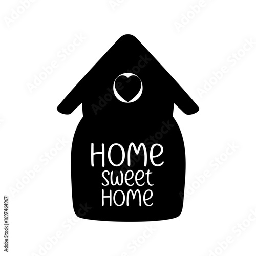 Whimsical Home Sweet Home Black and White Graphic in Minimalist Style