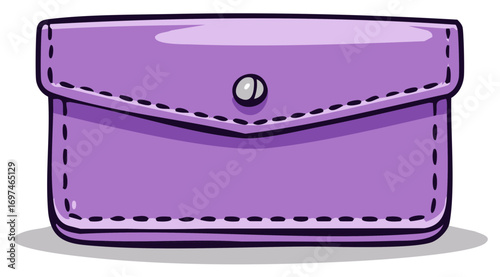 Vibrant Purple Clutch Purse Cartoon Illustration with Snap Closure and Decorative Stitching