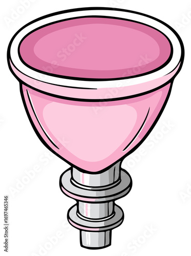 Illustration of a pink reusable menstrual cup for feminine hygiene and period care
