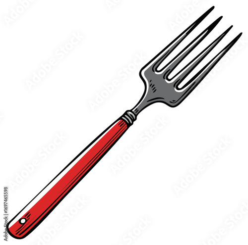 Red and Silver Fork Illustration, Kitchen Utensil, Dining Tool, Food Prep Equipment
