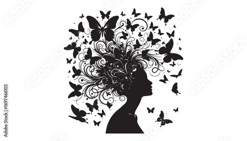 silhouette of a woman with butterfly