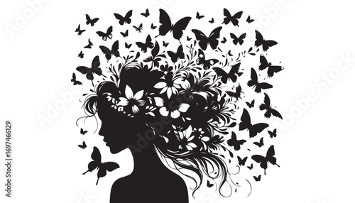 silhouette of a woman with butterfly