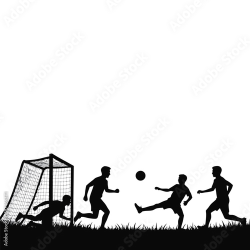 Soccer players in silhouette playing a match on grass