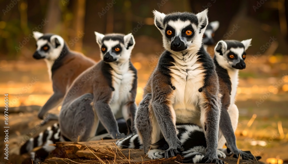 Obraz premium Group of ring-tailed lemurs