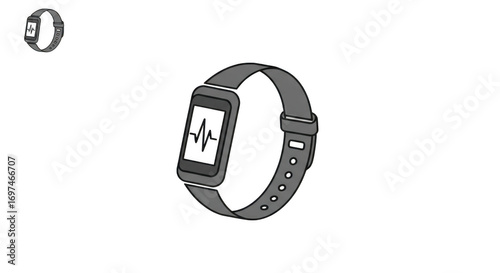 A stylized illustration of a smartwatch displaying a heart rate monitor, isolated on a transparent background