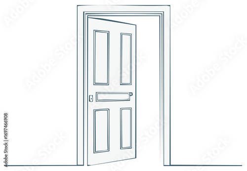 Open door line art illustration, door frame, interior design elements, architecture