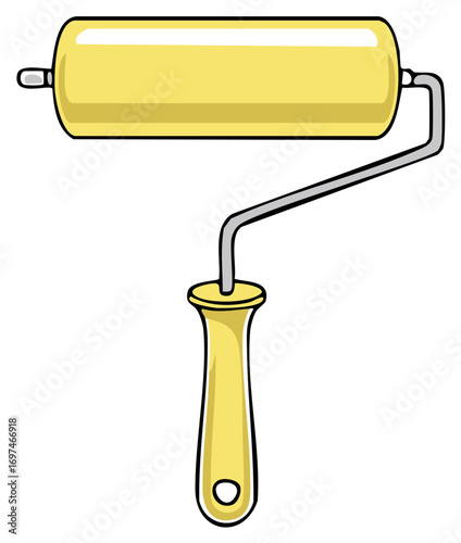 Yellow paint roller cartoon illustration