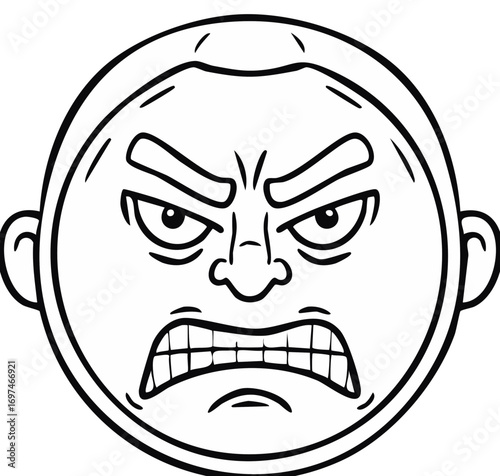 Cartoon face expressing intense anger with furrowed brows and clenched teeth, outlined caricature