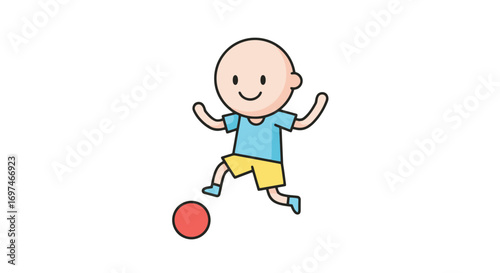 Playful Child Illustration Kicking a Ball, Ideal for Children's Books, Educational Materials, and Promoting Active Play and Healthy Childhood Development