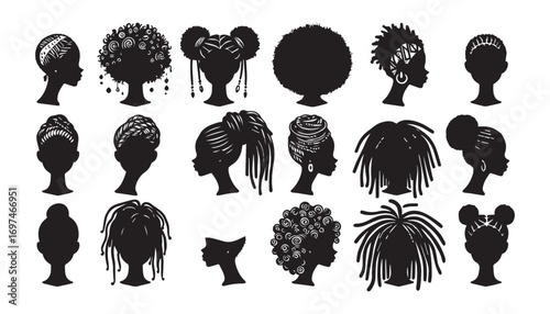 set of women hair silhouettes