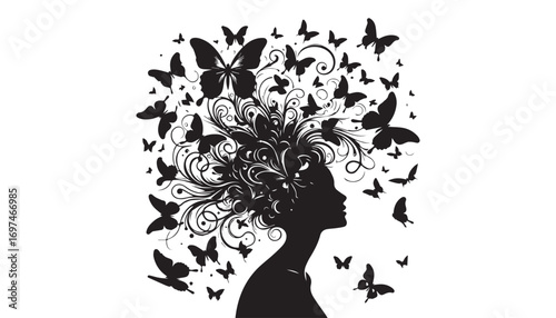 silhouette of a woman with butterfly