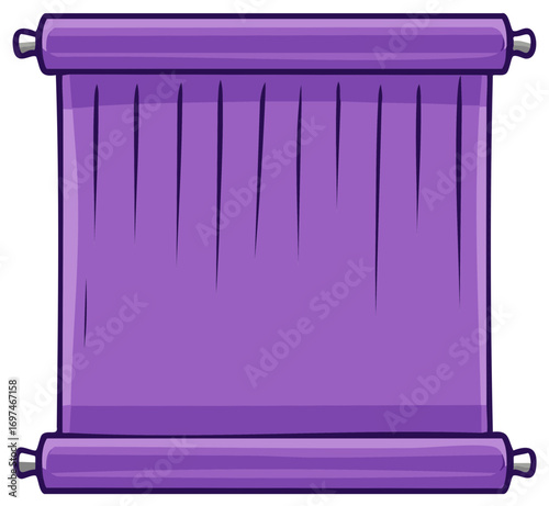 Cartoon illustration of a blank purple scroll unfurled for a message or announcement