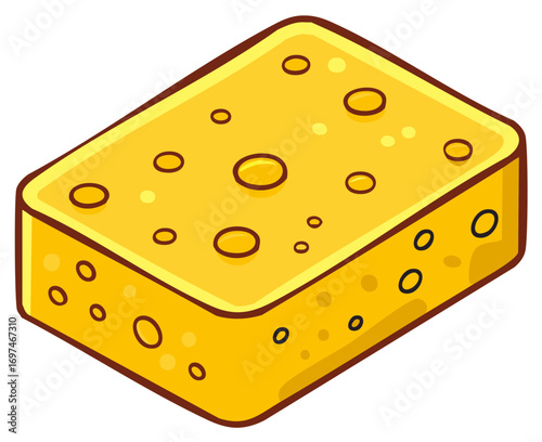 Cartoon Swiss Cheese Block with Holes Food Item Isolated Isometric View