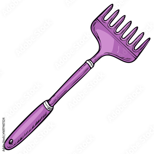 Illustration of a purple rake tool on a white background
