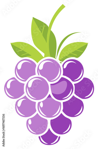 Illustration of a purple grape cluster with green leaves