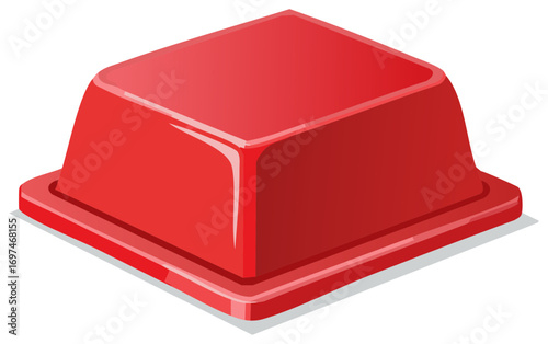 Isometric illustration of a shiny red push button with shadow