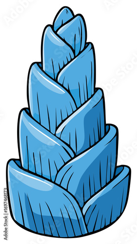 Stylized Illustration of a Layered Blue Sea Shell with Textured Details and a Cascading Effect