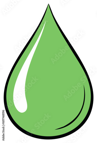 Stylized Green Drop with Glossy Highlight, Clean Vector Illustration for Ecological Concepts