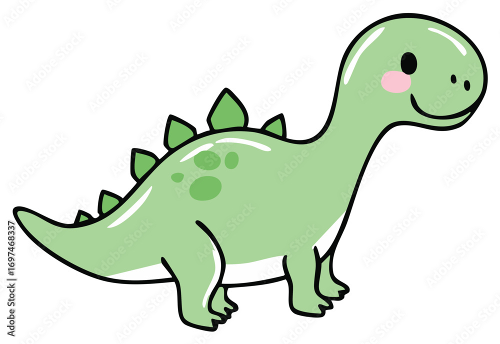 Obraz premium Cartoon illustration of a friendly green dinosaur. Isolated design.