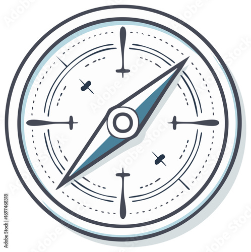 Stylized compass with blue needle pointing indicating direction and navigation