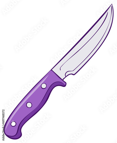 Vector illustration of a sharp kitchen knife with a purple handle