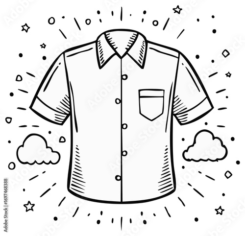 Outline Shirt with Buttons Stars Clouds Doodle Style Design Elements Illustration Vector