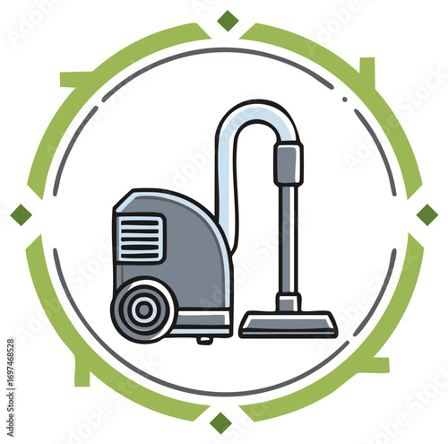 Vacuum Cleaner Appliance Icon with Decorative Green Frame