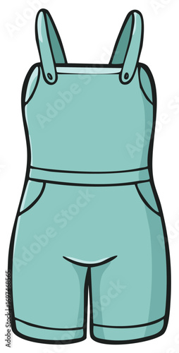 Cartoon Illustration of a Blue Jean Overall Romper for Children's Apparel