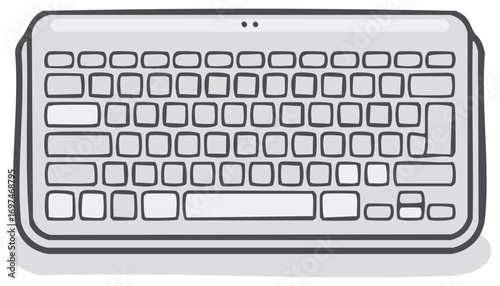 Simple cartoon illustration of a modern computer keyboard with blank keys